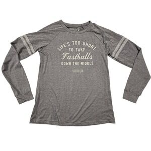 BASEBALLISM Women Long Sleeve Graphic T Shirt Life's Too Short Fastballs XL Grey
